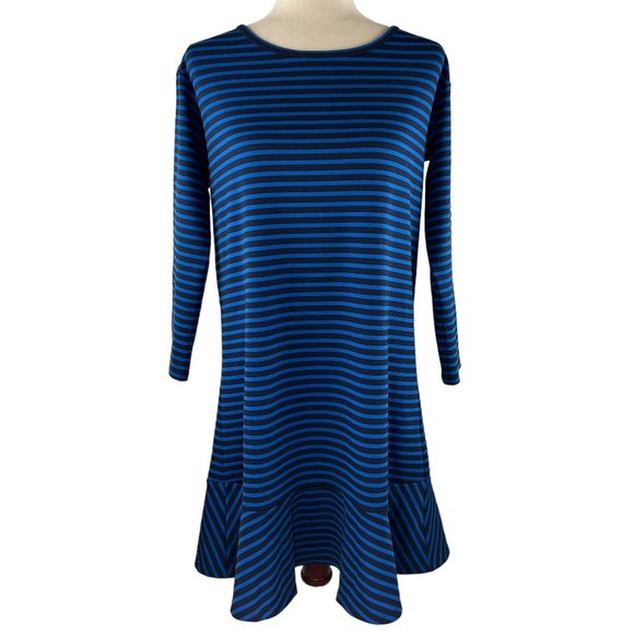 Preppy! Draper James Black & Royal Blue Stripes Tulip Hem Mini Dress Siz… - Picture 3 of 13